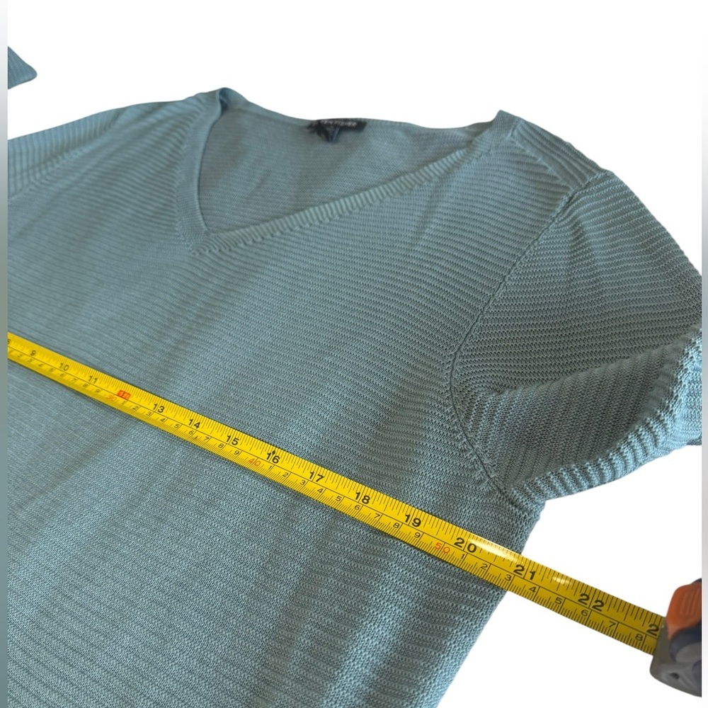 Eileen Fisher Teal Knit V Neck Pullover Long Sleeve Blouse size large - Picture 14 of 15